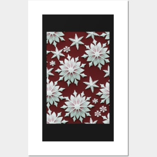 Christmas Seamless Pattern - Snowflakes on red #2.3 Posters and Art